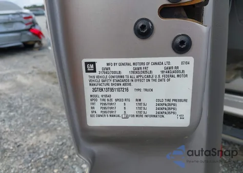 2005 GMC Sierra 1500 из США, поврежденный, VIN 2GTEK13T951107216